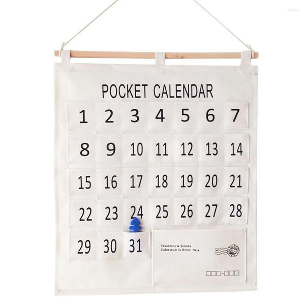 Boîtes de rangement en coton et lin, multi-poches, sac suspendu, calendrier, léger, gain de place, organisateur de maison, mini poche, décoration murale blanche