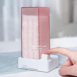 Opbergboxen katoenen padhouder druk op knop dispenser transparante body stain-proof slaapkamer dressoir make-up kussens doos