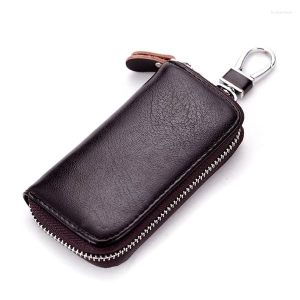 Boîtes de rangement en cuir de vache fendu hommes femmes porte-clés maison porte-clés sac organisateur étui de voiture pochette multifonctionnel petit portefeuille mini sac à main