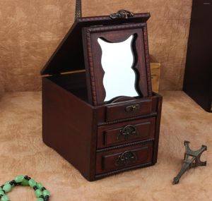 Boîtes de rangement Boîte à bijoux en bois créative avec tiroir Antique Dressing Treasure Chest Crafts Gifts