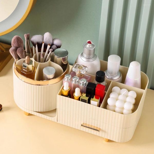 Boîtes de rangement Organisateur de bureau 360 Rotation de grande capacité Cosmétiques Porte-rouges à lèvres Compartiments divisés Étui pour filles Femmes Vanité