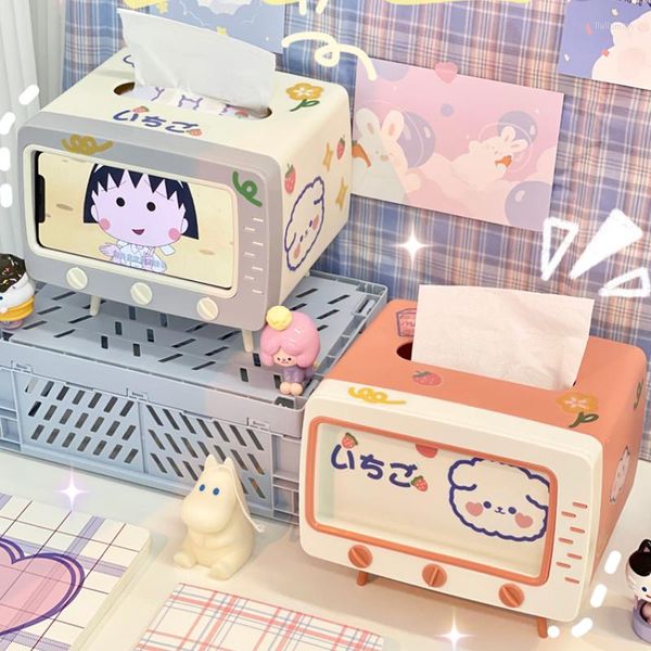 Boîtes de rangement de bureau, boîte à mouchoirs créative, organisateur multifonction, support de téléphone TV, Kawaii, décoration de maison mignonne pour fille