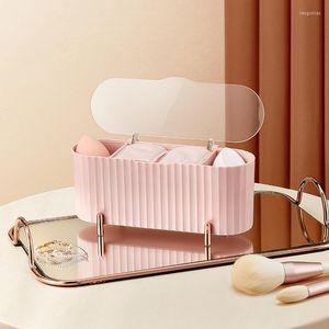 Boîtes de rangement Bureau de maquillage à poussière Powder Puff Puff Lipstick Organisateur Cosmetic Cotton Tawab Box avec couvercle transparent