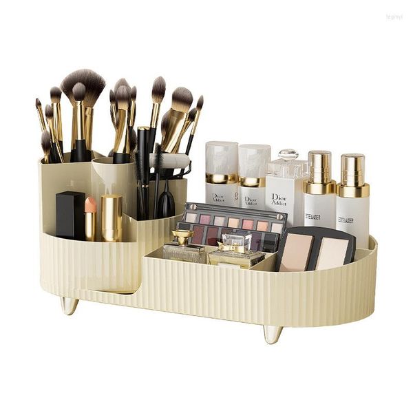 Boîtes de rangement organisateurs de maquillage de bureau, boîte à cosmétiques, porte-brosse rotatif à 360 °, rouge à lèvres, fard à paupières, organisateur de soins de la peau