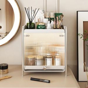 Boîtes de rangement organisateurs de maquillage de bureau, boîte à cosmétiques de luxe légère, armoire anti-poussière pour articles divers, support de soins de la peau pour salle de bain