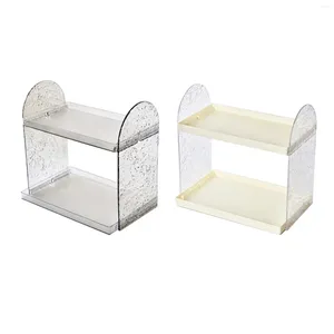 Boîtes de rangement Organisateur de rack de bureau Clear à 2 niveaux de papeterie cosmétique pour la salle de bain cuisine chambre à coucher