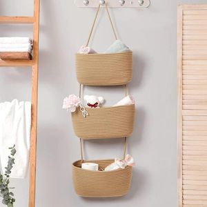 Cajas de almacenamiento Cesta colgante desmontable con 3 bolsillos Bolsa de pared multicapa Organizador para dormitorio Baño Cocina