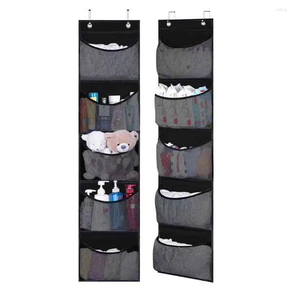 Boîtes de rangement, organisateur monté sur porte pour jouets d'enfants, suspension efficace sur porte avec 5 poches en filet, capacité de chapeaux