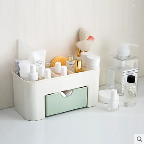 Cajas de almacenamiento Caja de maquillaje de plástico de doble capa Cajón de cosméticos Estuche de exhibición de joyería Contenedor de escritorio de estudio