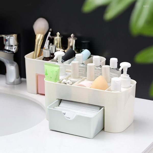 Cajas de almacenamiento de plástico de doble capa para maquillaje, caja de 6 rejillas, cajones cosméticos, vitrina de joyería, contenedor de escritorio para baño