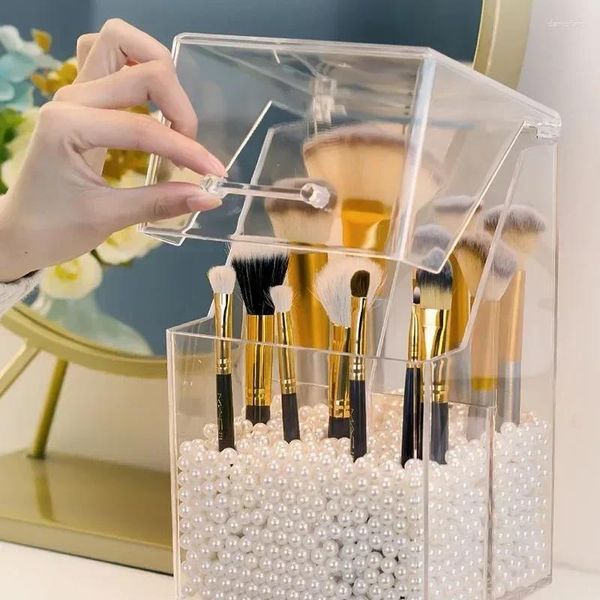 Cajas de almacenamiento a prueba de polvo de plástico Caja de maquillaje de 500 gas de cepillo cosmético transparente organizador de cejas de belleza