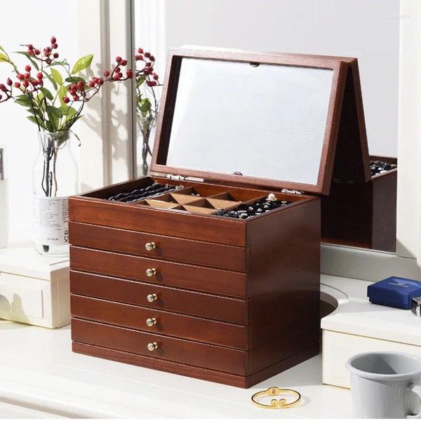 Cajas de almacenamiento ECHOME Box Joyería de madera Estilo chino Gabinete Organizador Contenedores Maquillaje