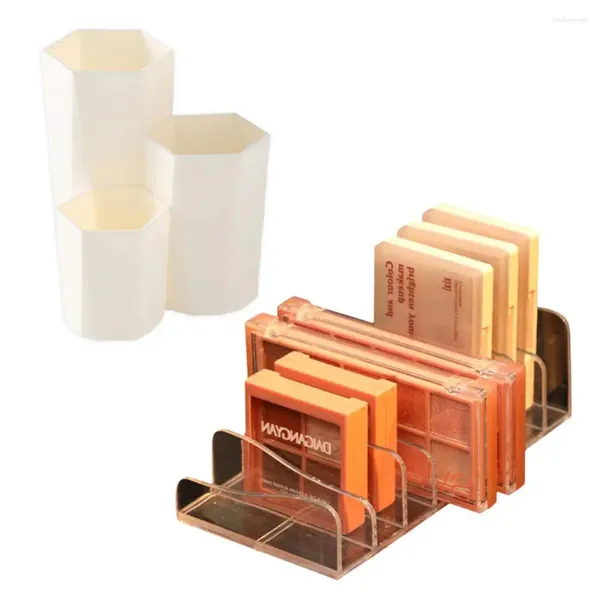 Cajas de almacenamiento elegante bandeja para sombra de ojos, ahorra espacio, diseño de rejilla, estante para cosméticos y maquillaje, organizador, estructura compacta, transparente, útil