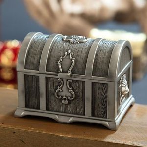 Cajas de almacenamiento de estilo europeo para el hogar, accesorios de tiro, exquisita caja del tesoro pirata de color estaño, joyería mediana, regalo de boda