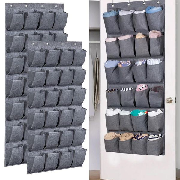 Boîtes de rangement Extra Large, organisateur de chaussures sur la porte avec 4 crochets, 24/28 poches, support suspendu pour placard