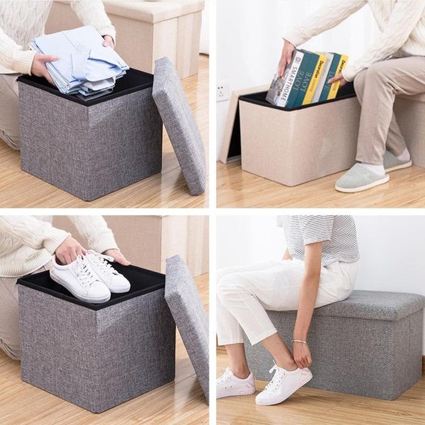 Boîtes de rangement tabouret en tissu banc à chaussures pliant repose-pieds avec couvercle grande capacité vêtements chaussures jouets boîte d'articles divers organisateur de maison