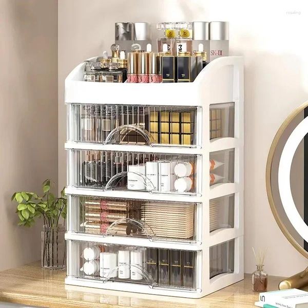 Cajas de almacenamiento Organizador de maquillaje de cinco capas Desktop de plástico Gran capacidad Joya cosmética Nailpolish Lipstick Rack Organize