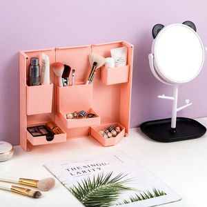 Opbergdozen Opvouwbare cosmeticadoos Desktop Diversen Organizer Make-upborstelhouder Reizen Draagbare nagellak Lippenstiftcontainer