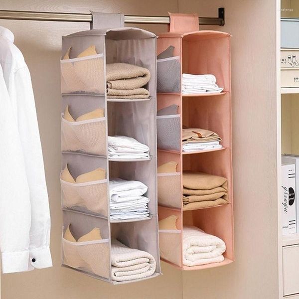 Boîtes de rangement pliables en tissu Oxford, sac lavable anti-poussière rose/bleu/gris, sous-vêtements multicouches suspendus verticalement