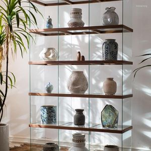 Boîtes de rangement Combinaison gratuite Armoire en verre en bois massif Bibliothèque d'affichage transparente Vitrine d'étagère antique