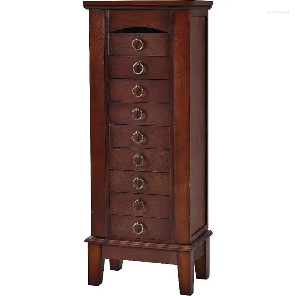 Boîtes de rangement Armoire à bijoux Giantex avec compartiment supérieur 9 tiroirs 2 portes latérales Armoire en bois Stand de coffre