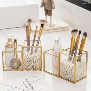 Boîtes de rangement verre maquillage brosse support de la boîte bijoux crayon seau organisateur bureau cosmétique perles baril ZM827