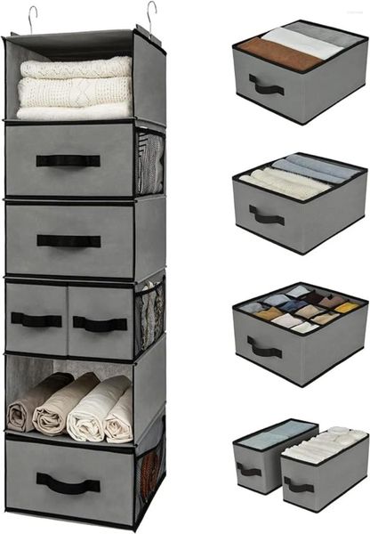 Cajas de almacenamiento GRANNY SAYS Organizador de armario colgante Organización de 6 estantes y con 5 cajones diferentes Bolsillos laterales