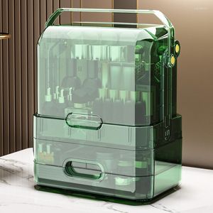 Opbergdozen Groene transparante acrylmake -uporganisator Duidelijke borstelhouder Esthetische badkamer en