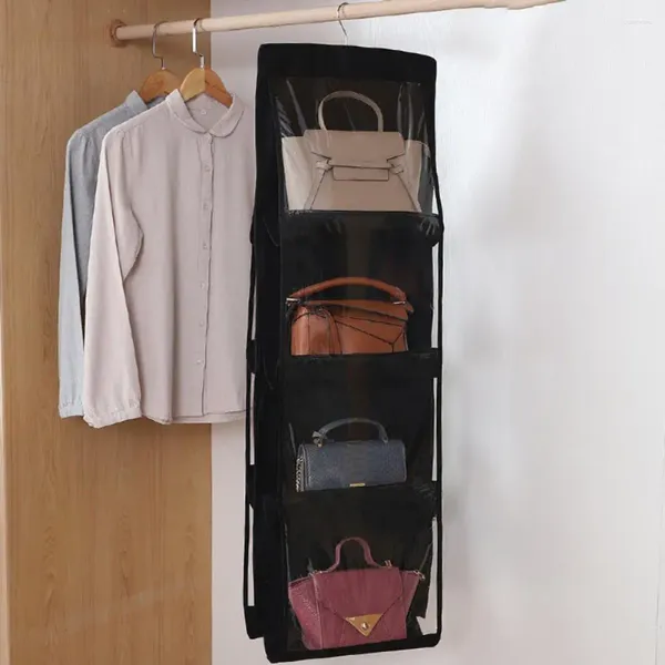 Boîtes de rangement sac à main Sac de suspension à double face organisateur transparent avec 6/8 poches idéales pour les sacs à main garde-robe