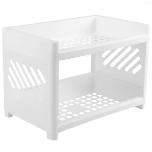 Boîtes de rangement Produits ménagers Étagère d'angle de salle de bain Plateau à 2 niveaux Support de cosmétiques Support de comptoir en plastique Fournitures pour la maison Commode d'étudiant