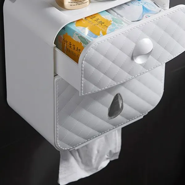 Cajas de almacenamiento para el hogar, soporte de papel higiénico, caja de baño impermeable montada en la pared con estante, tejido de plástico para la familia