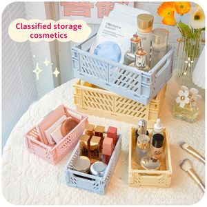 Boîtes de rangement Ins masque boîte organisateur cosmétique bureau soins de la peau rouge à lèvres ombre à paupières pliant débris empilable panier support Kawai