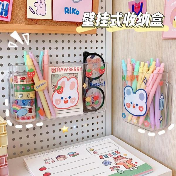 Boîtes de rangement Ins Boîte de bureau transparente Cosmétique Étudiant Dortoir Mignon Porte-stylo Salle de bain Creative Free Punch Tenture murale