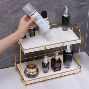 Boîtes de rangement fer maquillage organisateur salle de bain coin étagère cosmétiques organisateurs support doré décoration accessoires