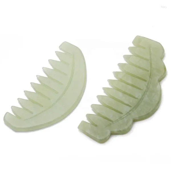 Cajas de almacenamiento Jade Gua Sha Natural Face Massager Head Green Combs