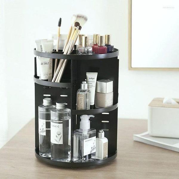 Boîtes de rangement Boîte à cosmétiques de bureau japonaise Commode en acrylique rotative Produits de soins de la peau Rouge à lèvres Support de finition en plastique