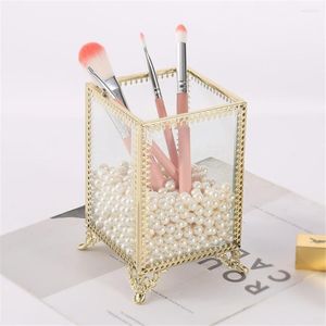 Opbergdozen kanten cosmetische organizer dooskoffer niet deksel eenvoudige vintage make -up borstel buisgereedschap glas