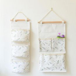 Boîtes de rangement Lavande Linge de coton frais Décoration de mur de sac suspendu trois poche