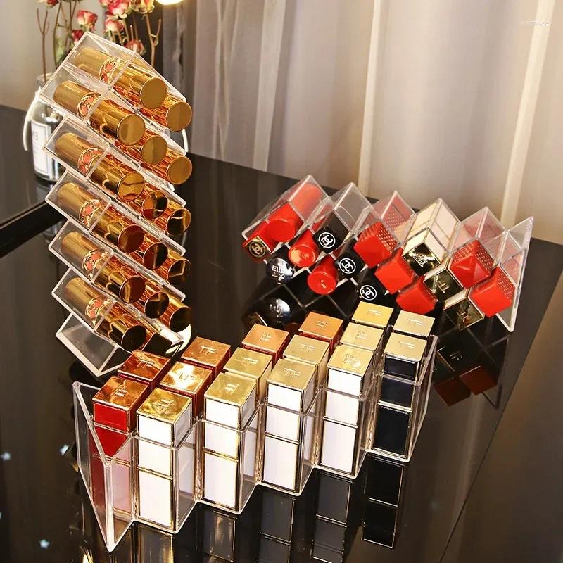 Boîtes de rangement Boîte à lèvres Organisation de bureau Multi compartiment Affichage multi-compartiments Organisateur de maquillage en acrylique