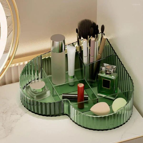 Boîtes de rangement Love Heart Makeup Box Cosmetic en plastique avec multi-compartiments pour pinceaux à lèvres