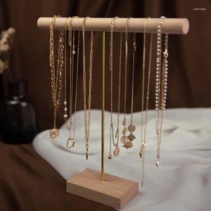 Opbergdozen geligbaar groothandel houten t vorm make -up cosmetische sieraden houder oorrang ketting ringarmband display