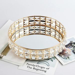 Opbergdozen Luxe Scandinavisch gegalvaniseerd goud rond metalen frame groot vierkant transparant diamanten spiegelbakje cosmetische opbergbak 231208