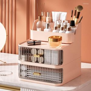 Opslagboxen maken borstellade Skincare Organisator Desktop Container Type Lipstick Luxuryhouder Up Box Cosmetic Make -up