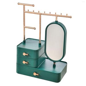 Boîtes de rangement maquillage bijoux avec miroir rouge à lèvres organisateur accessoires affichage fournitures boîte élégante pour commode filles femmes