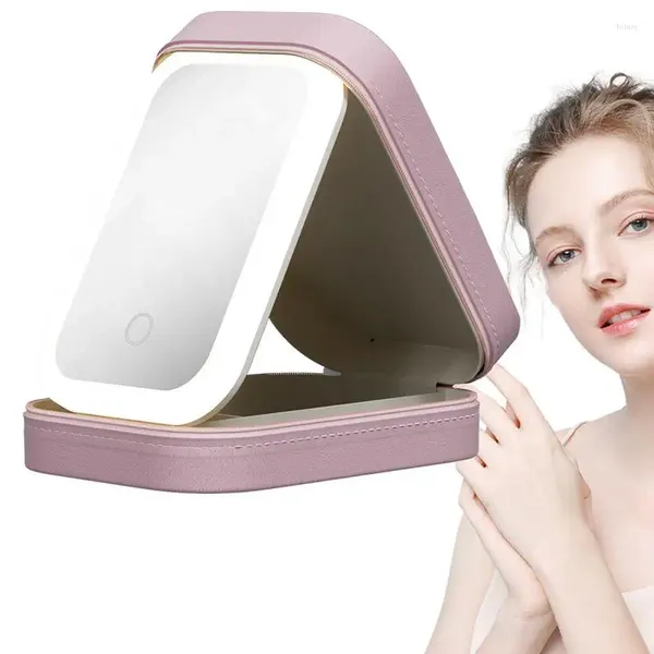 Boîtes de rangement Boîte de maquillage Miroir LED Miroir de voyage portable Cosmetics Cosmetics Ajustement de luminosité ALCORT