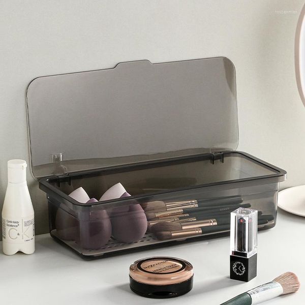 Boîtes de rangement Makeup Brush Box Bureau de bureau de la poussière Conteneur de beauté Organisateur de salle de bain Flip Cover Cosmetic