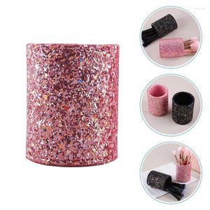 Opbergdozen Make -up borstel Bucket Cosmetica Holder Zwart/roze Round Pu Glitter Pen Pot Desktop Container