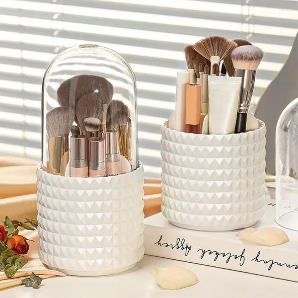 Boîtes de rangement Makeup Brush Brush Grids Rotating Grids Organisateur cosmétique avec couvercle transparent pour la maison