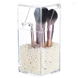 Cajas de almacenamiento Soporte del organizador del cepillo de maquillaje con caja acrílica transparente cosmética de tapa a prueba de polvo