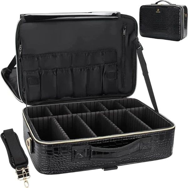 Boîtes de rangement Case de maquillage grand sac Train professionnel de 16,5 pouces